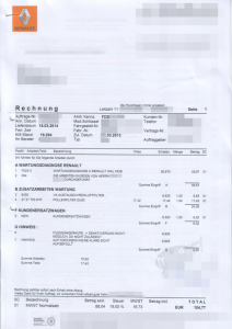 Rechnung der ersten Jahresinspektion